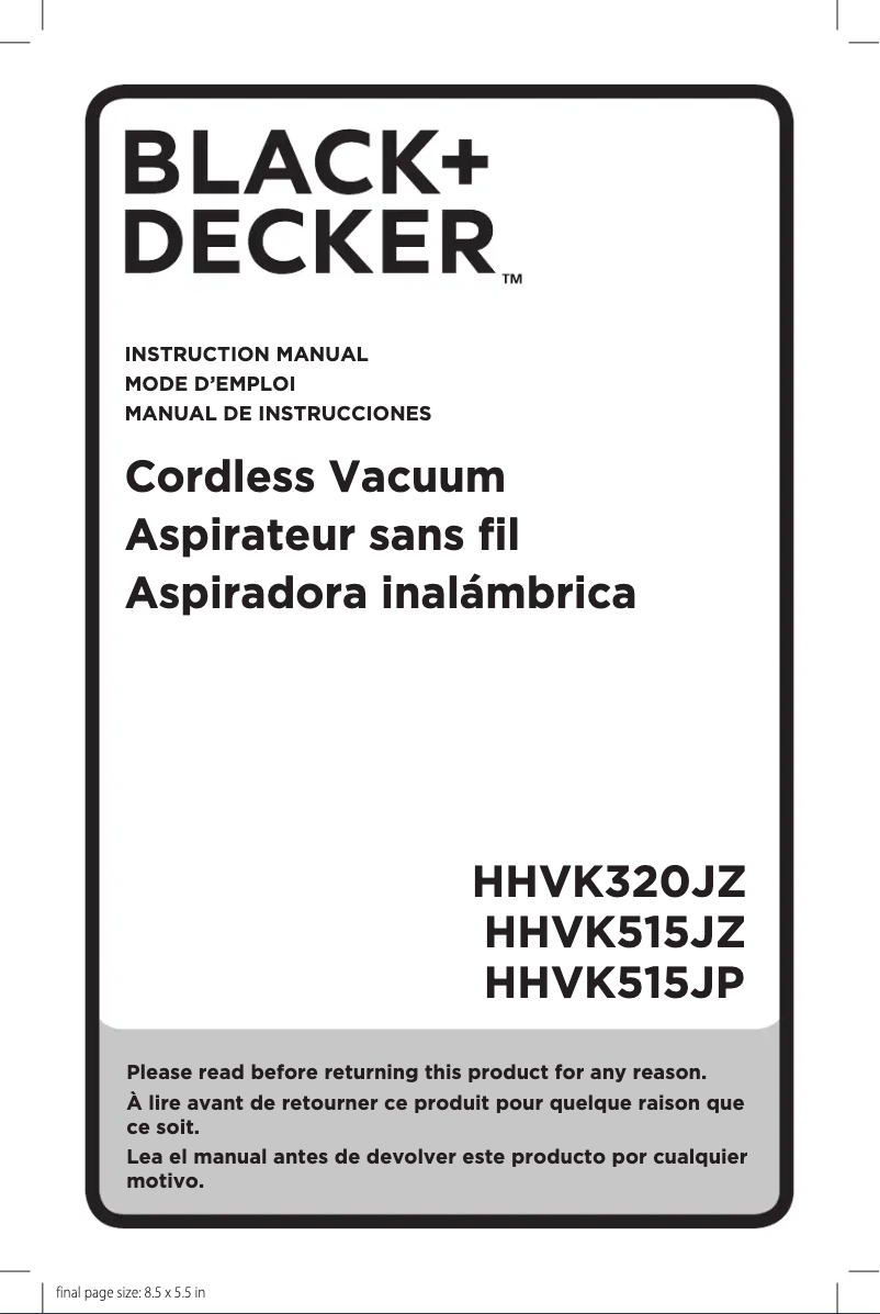 Page 1 of the manual User Manual Black & Decker HHVK320JZ