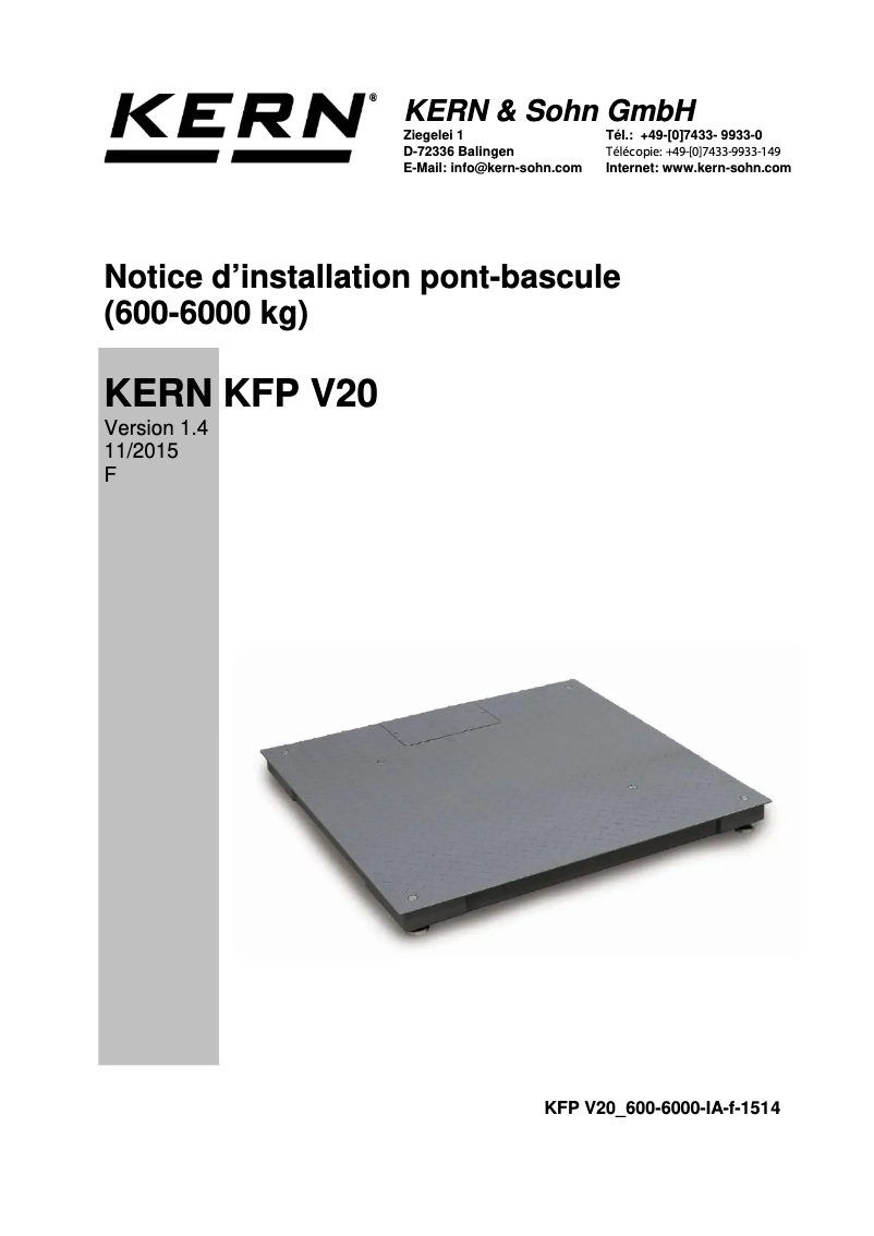 Page 1 of the manual Installation Guide Kern BFB 6T-3AM