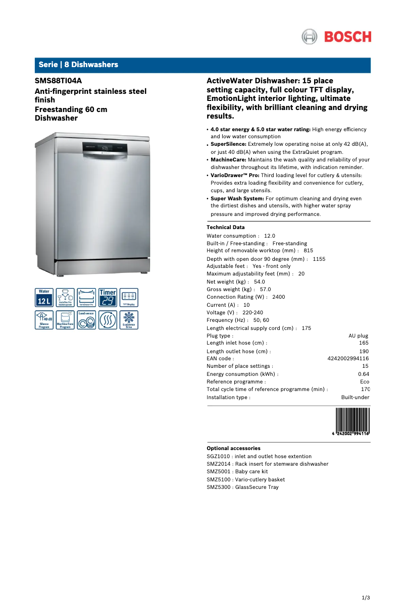 First page image of the manual for SMS88TI04A