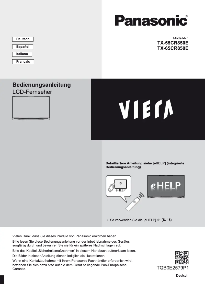 First page image of the manual for TX-55CR850E