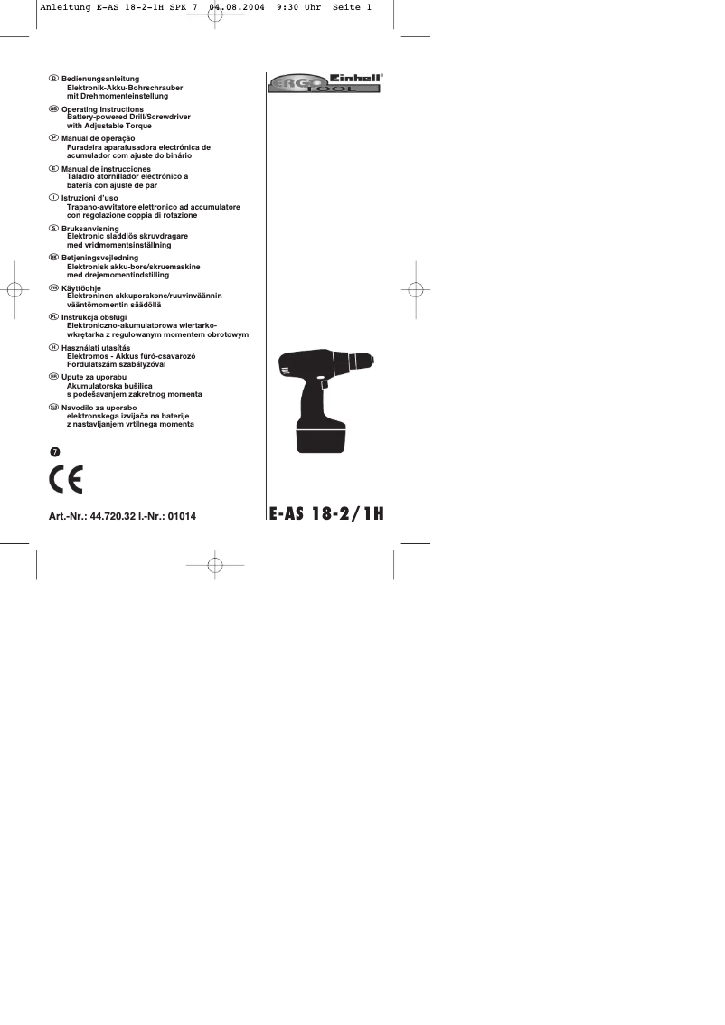 Page 1 of the manual User Manual Einhell Ergotool E-AS 18-2/1H