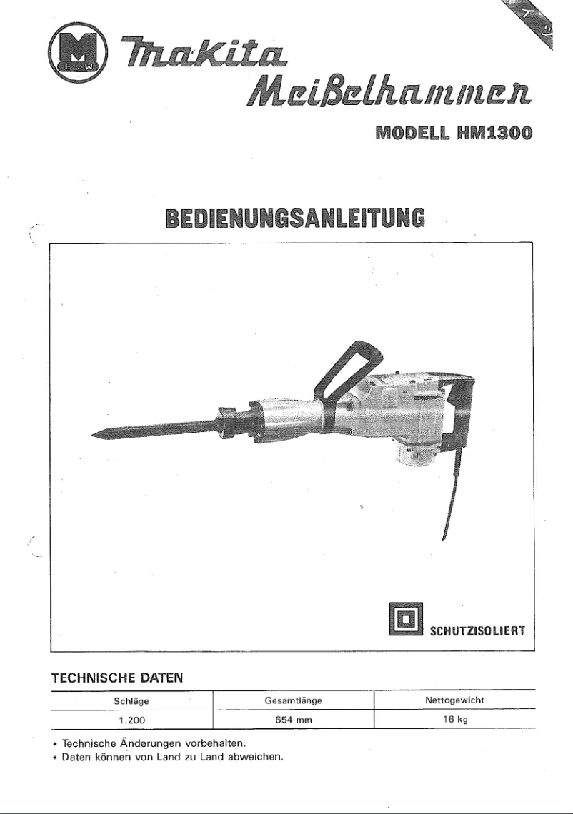 Page 1 of the manual User Manual Makita HM1300