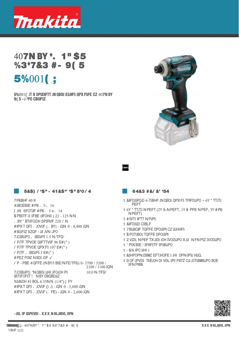 Page 1 of the manual Technical Sheet Makita TD001GZ