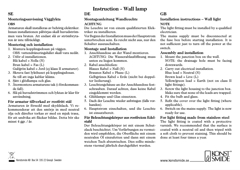 Page 1 of the manual User Manual Konstsmide Parma