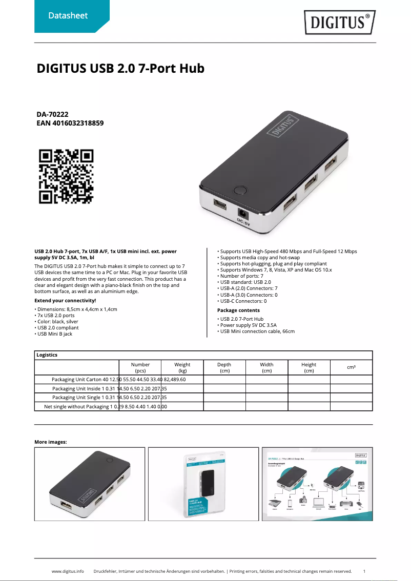 Page 1 of the manual Technical Sheet Digitus DA-70222