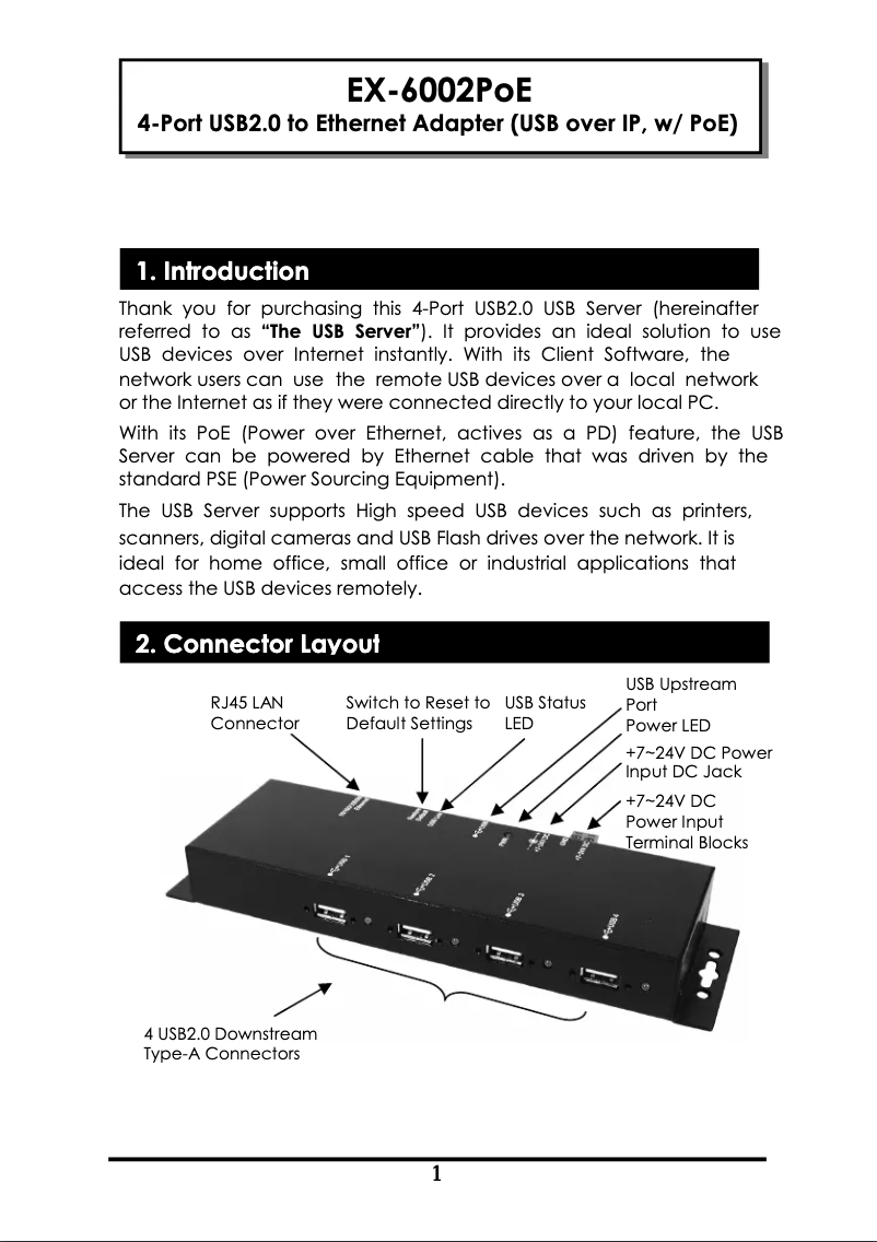 Page 1 of the manual User Manual EXSYS EX-6002POE