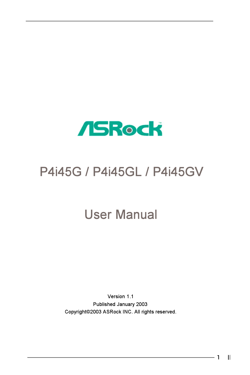 Page 1 de la notice Manuel utilisateur Asrock P4i45G