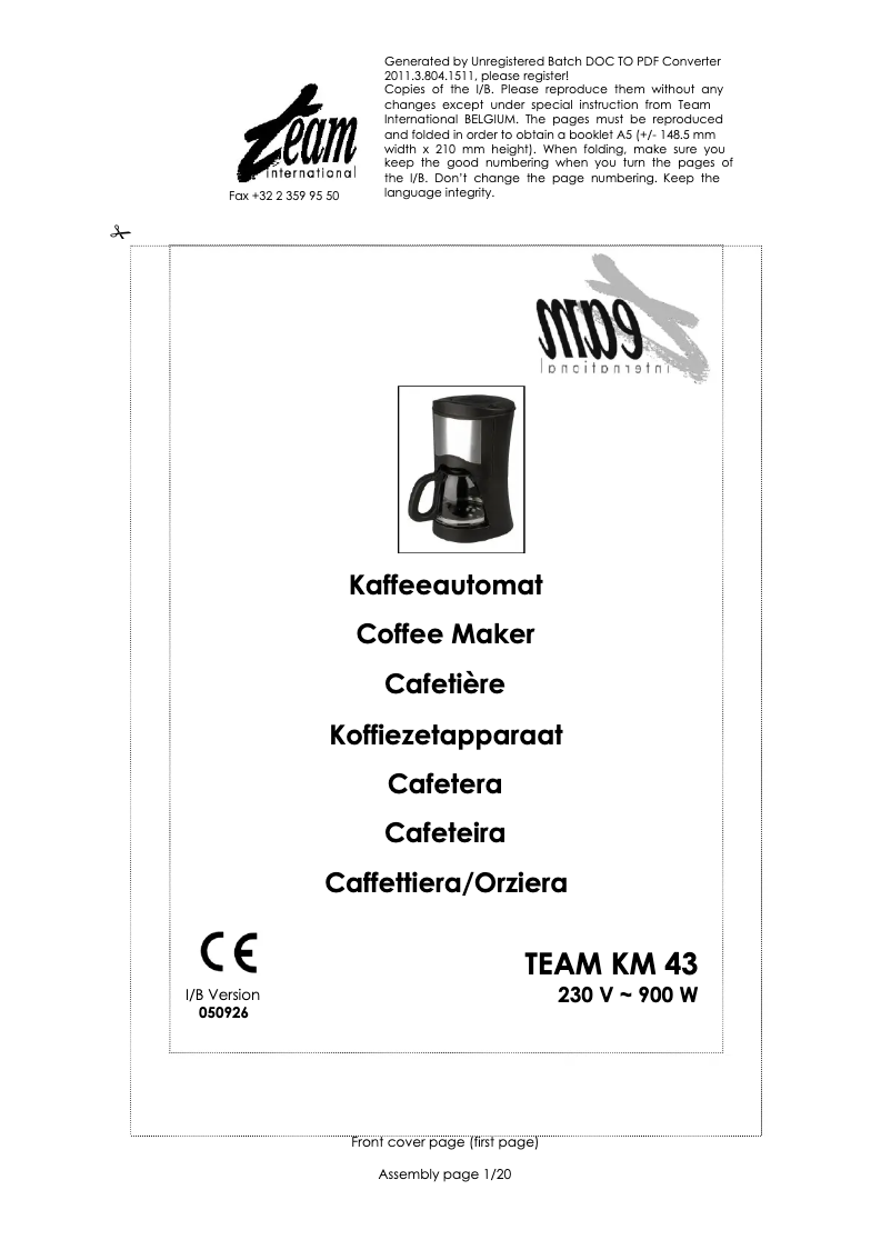 Page 1 of the manual User Manual Team KM 43