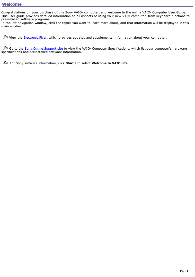 Page 1 of the manual User Manual Sony Vaio PCG-Z1WA