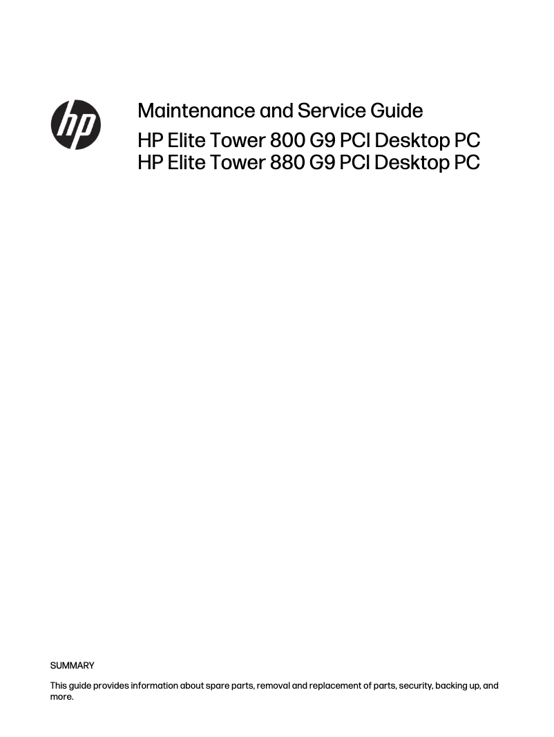 Page 1 of the manual User Manual HP Elite Tower 880 G9