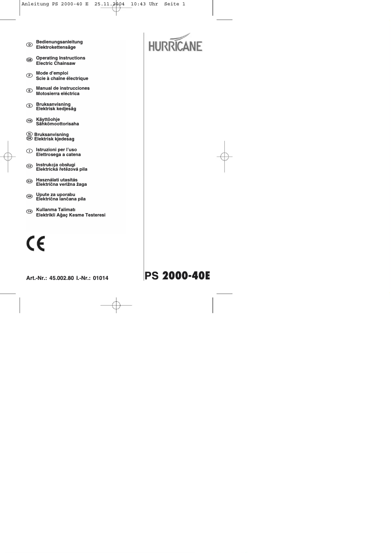 Page 1 of the manual User Manual Hurricane PS 2000-40 E