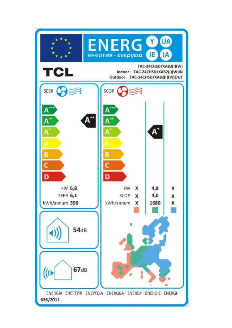 Page 1 of the manual Energy Label TCL TAC-24CHSD-XA82