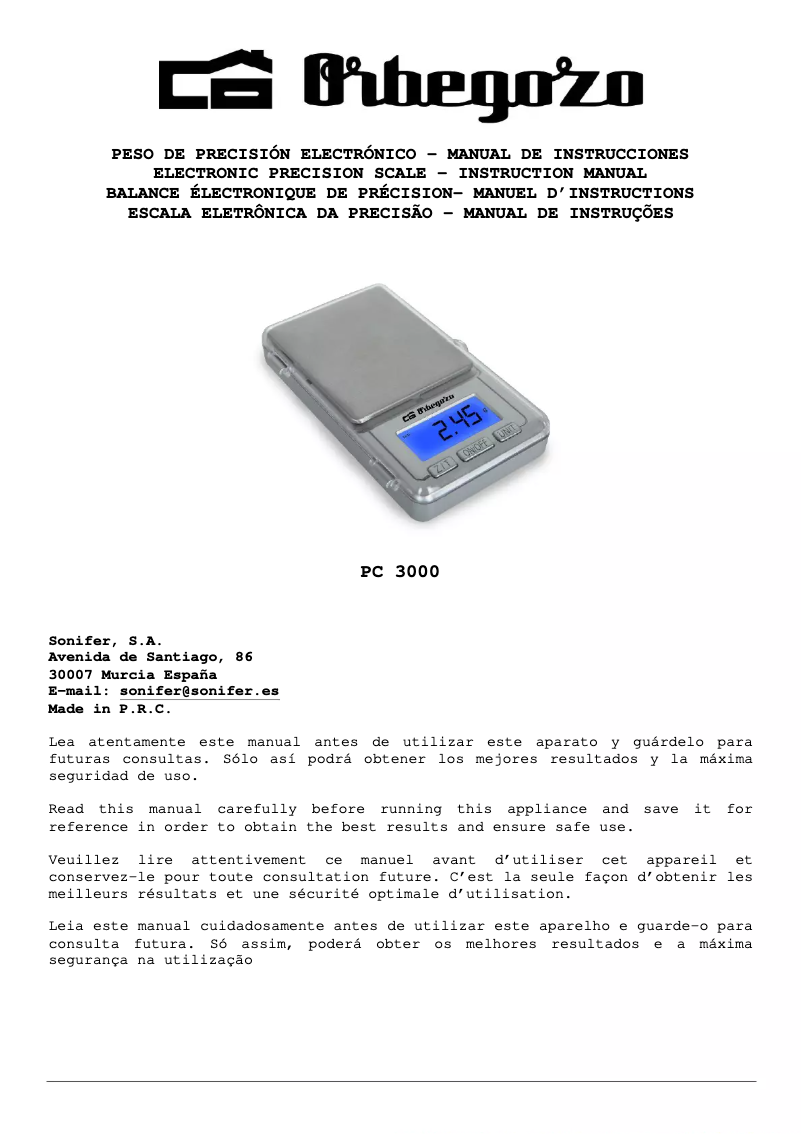 Image de la première page du manuel de l'appareil PC 3000