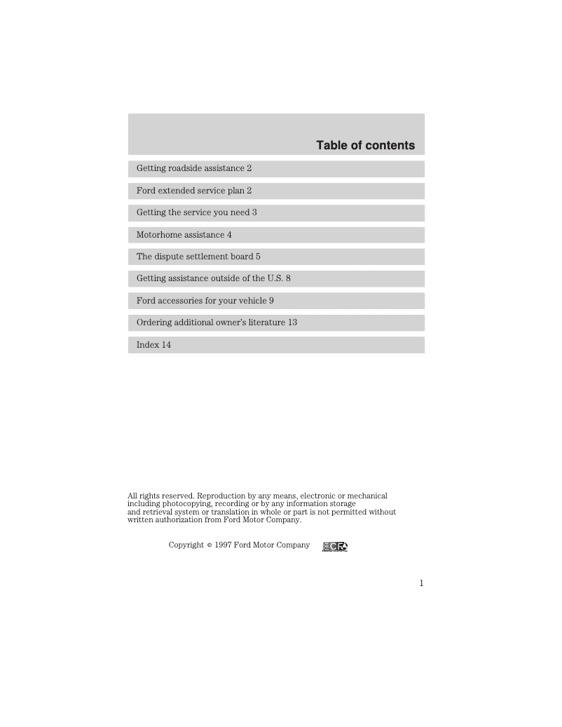 Page 1 of the manual User Manual Ford Taurus (1998)