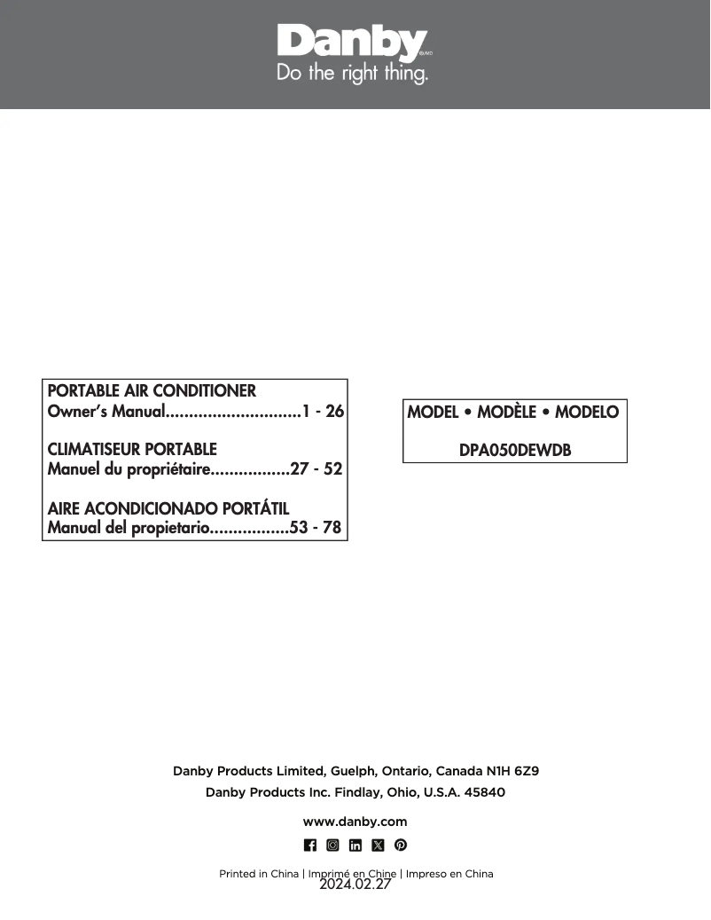 Page 1 of the manual User Manual Danby DPA050CEWDB