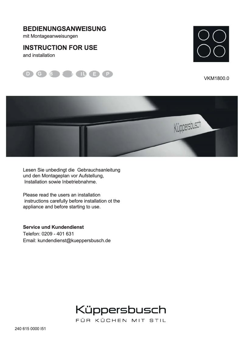 Page 1 of the manual User Manual Küppersbusch VKM1800.0SR