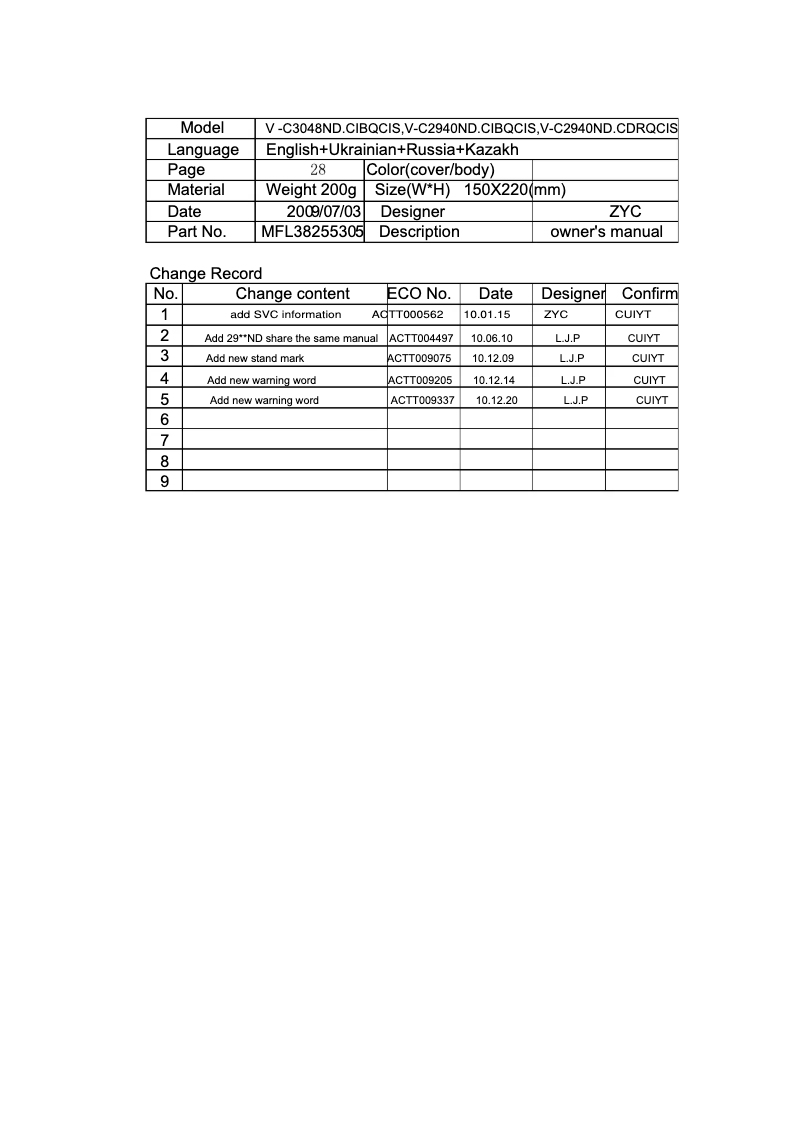 Page 1 of the manual User Manual LG V-C3048ND