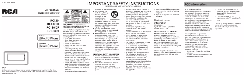 Image de la première page du manuel de l'appareil RC130i