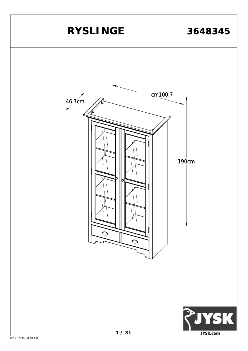 First page image of the manual for Ryslinge (101x190x47)