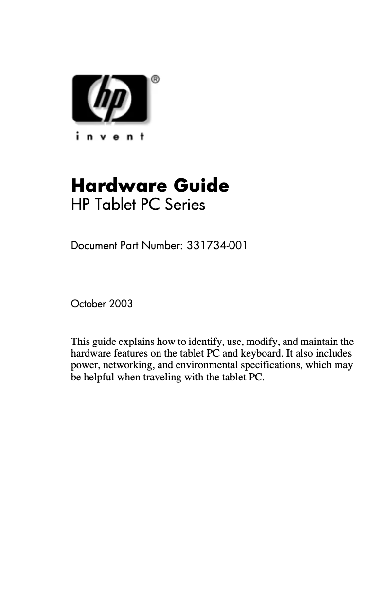 First page image of the manual for Compaq TC1000