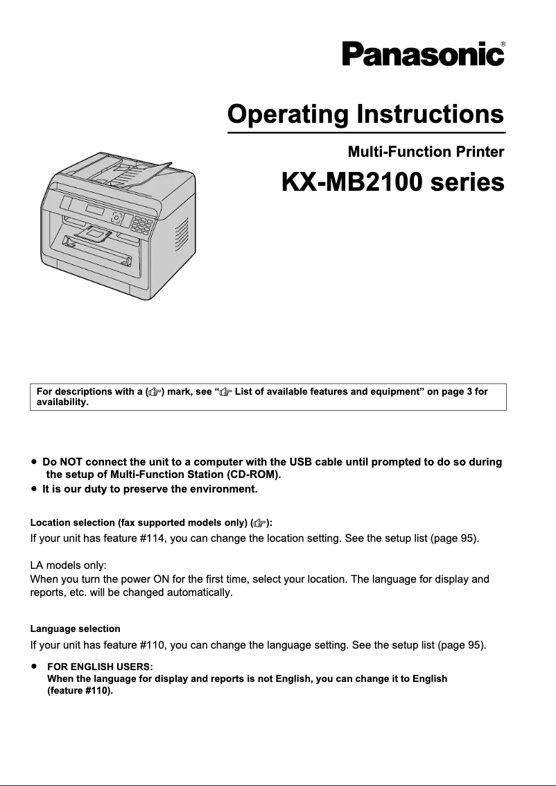 First page image of the manual for KX-MB2128