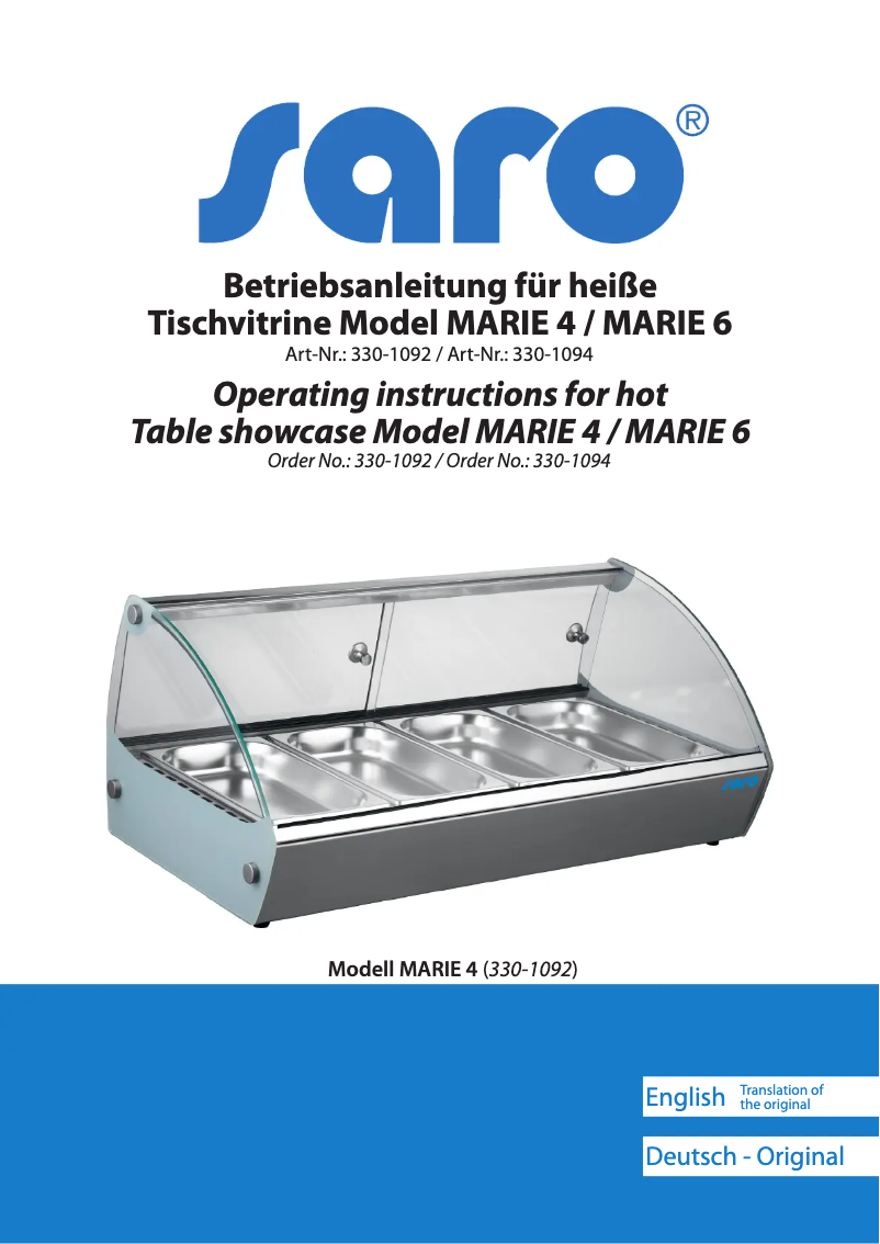 First page image of the manual for MARIE 4 330-1092