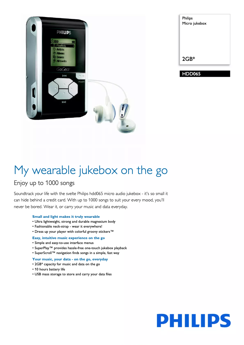 Page 1 of the manual User Manual Philips GoGear HDD065