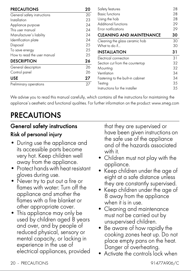 Page 1 of the manual User Manual Smeg PSI276