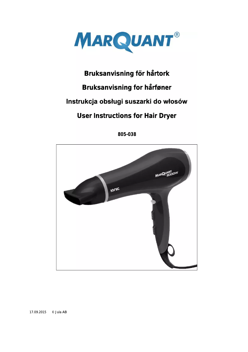 First page image of the manual for 805-038