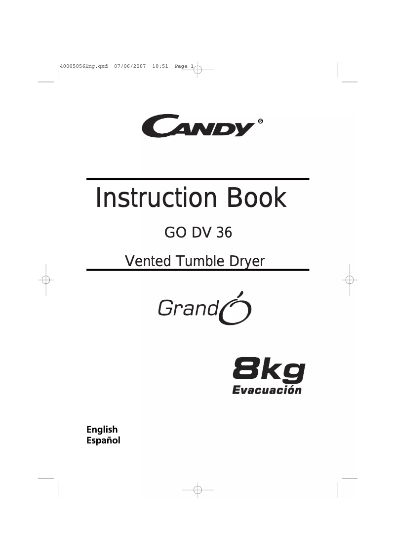 First page image of the manual for GO DV 36/1-37S