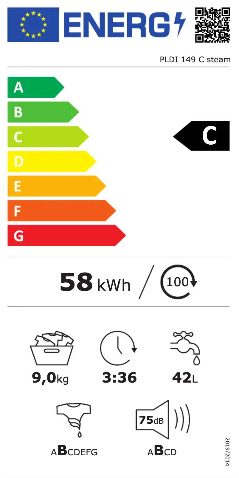 Page 1 of the manual Energy Label Philco PLDI 149 C steam