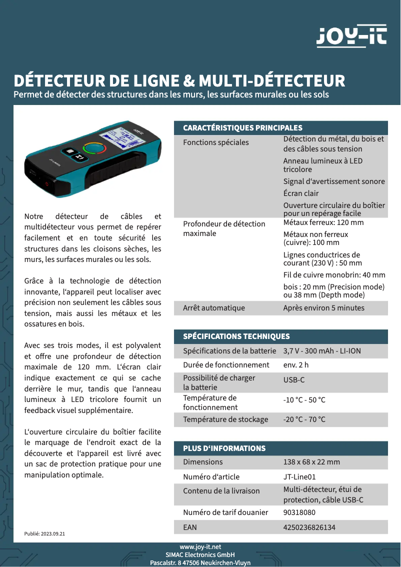 Image de la première page du manuel de l'appareil JT-Line01