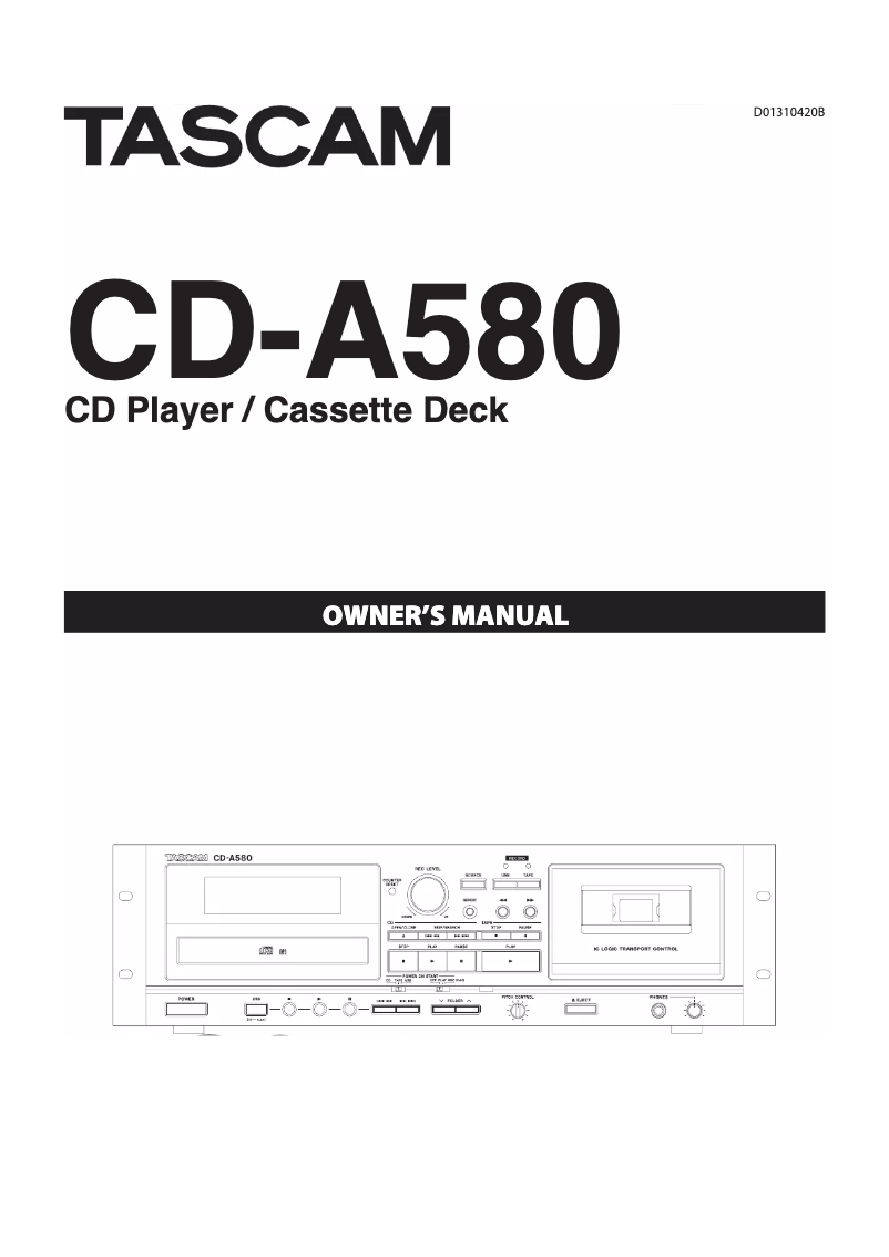 Page 1 of the manual User Manual Tascam CD-A580