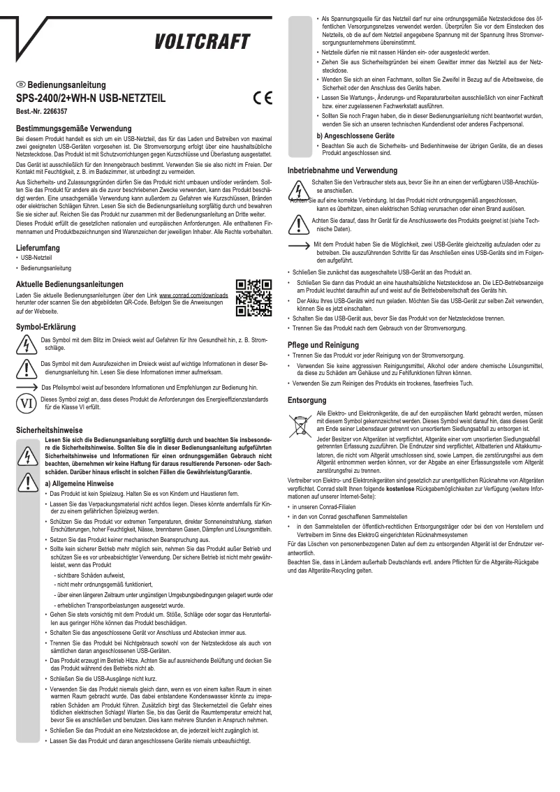 First page image of the manual for SPS-2400/2+WH-N