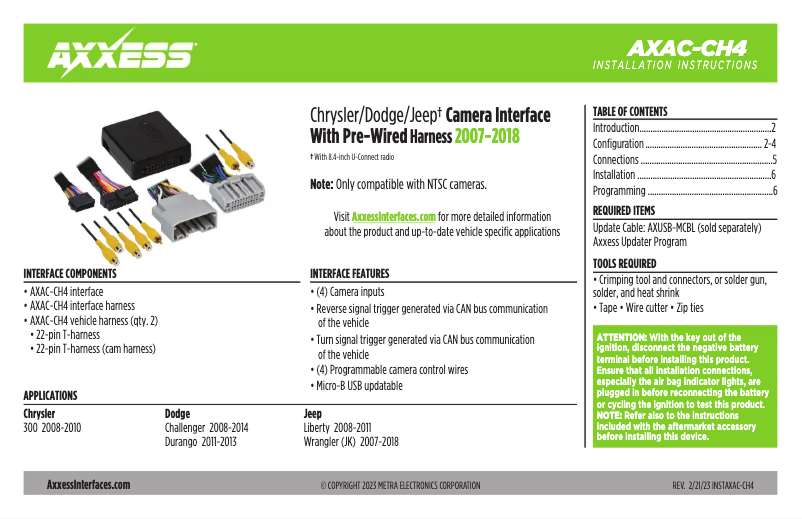 First page image of the manual for AXAC-CH4