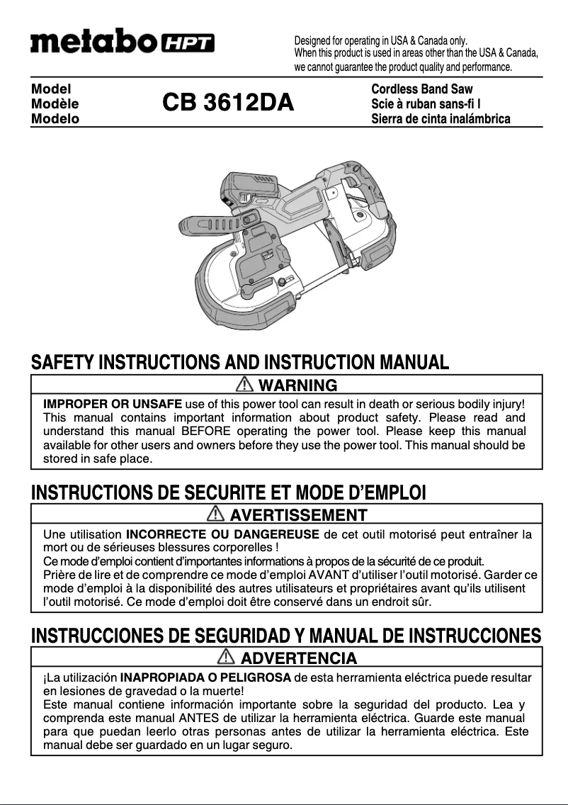 Page 1 of the manual User Manual HiKOKI CB3612DA
