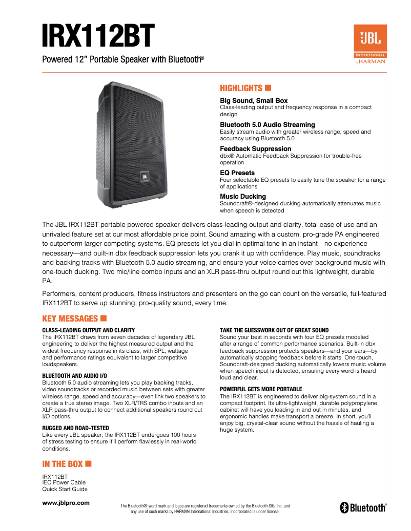 First page image of the manual for IRX112BT