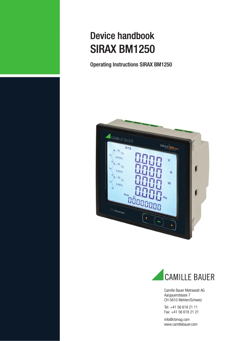Page 1 of the manual User Manual Camille Bauer SIRAX BM1250