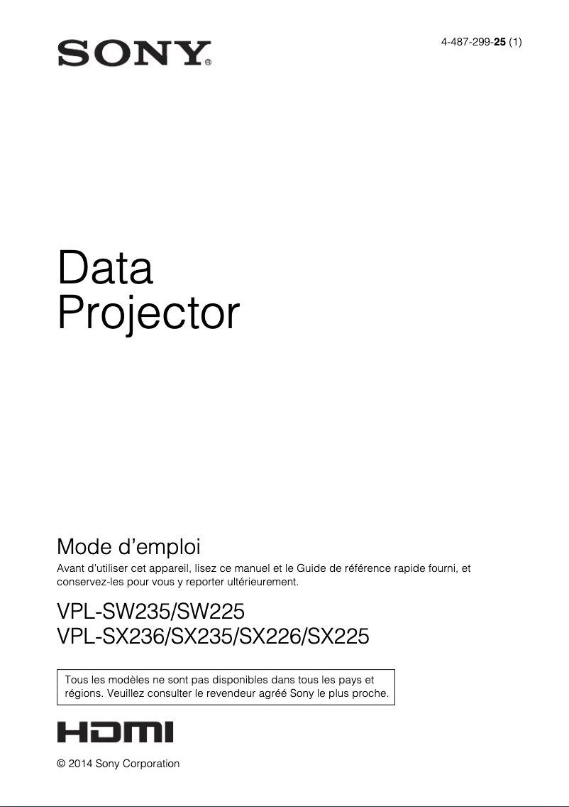 Page 1 of the manual User Manual Sony VPL-SX235