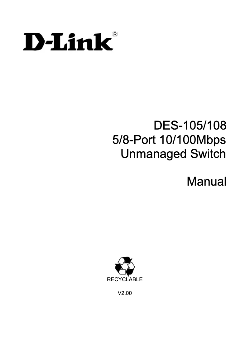 Page 1 of the manual Instruction Manual D-Link DES-108