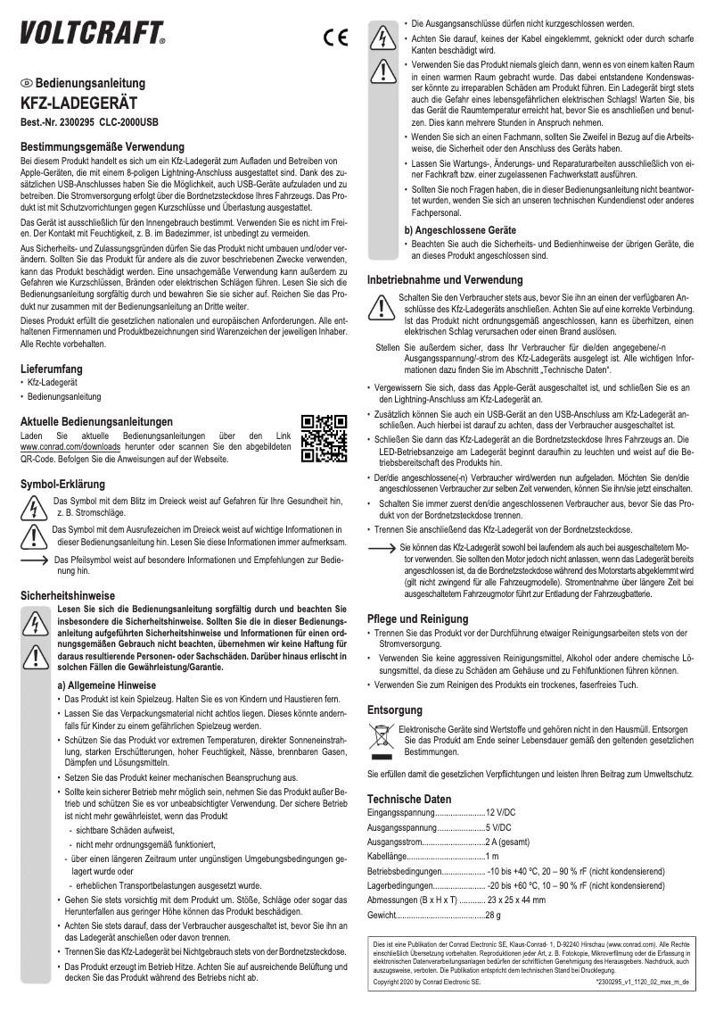 Page 1 of the manual User Manual Voltcraft CLC-2000USB