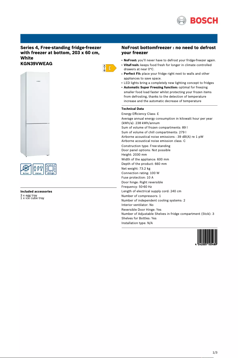 First page image of the manual for Serie 4 KGN39VWEAG