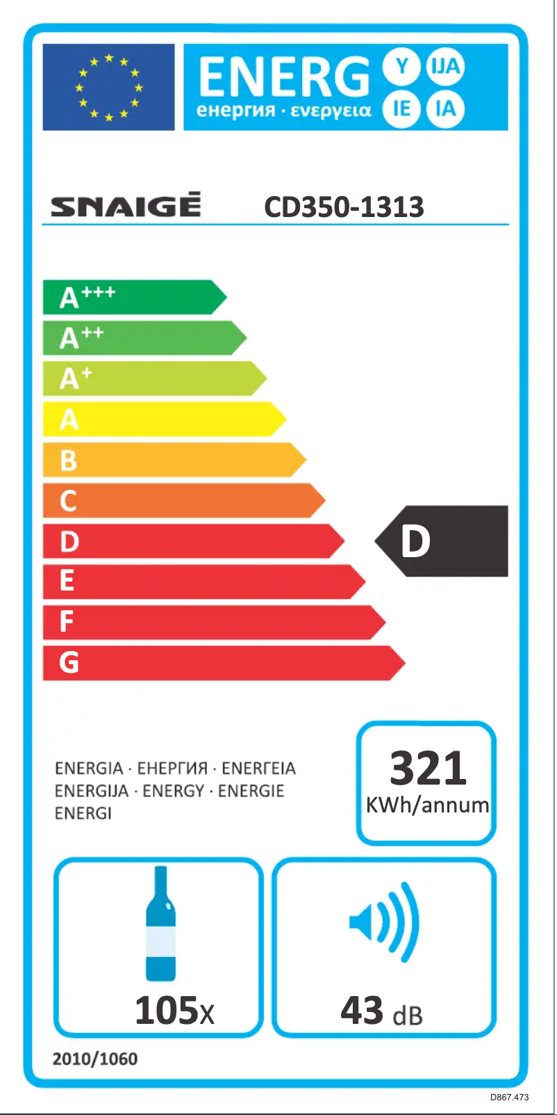 Page 1 of the manual Energy Label Snaigė WD35SM-S3JJSG1