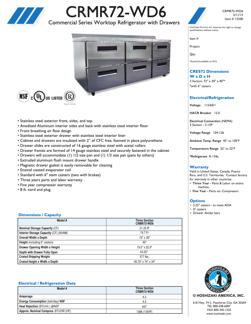 First page image of the manual for CRMR72-WD6