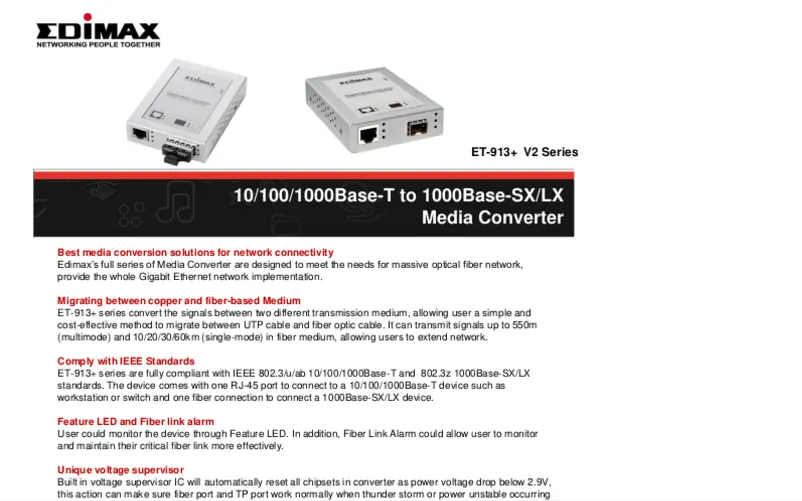 Page 1 of the manual User Manual Edimax ET-913SFP V2