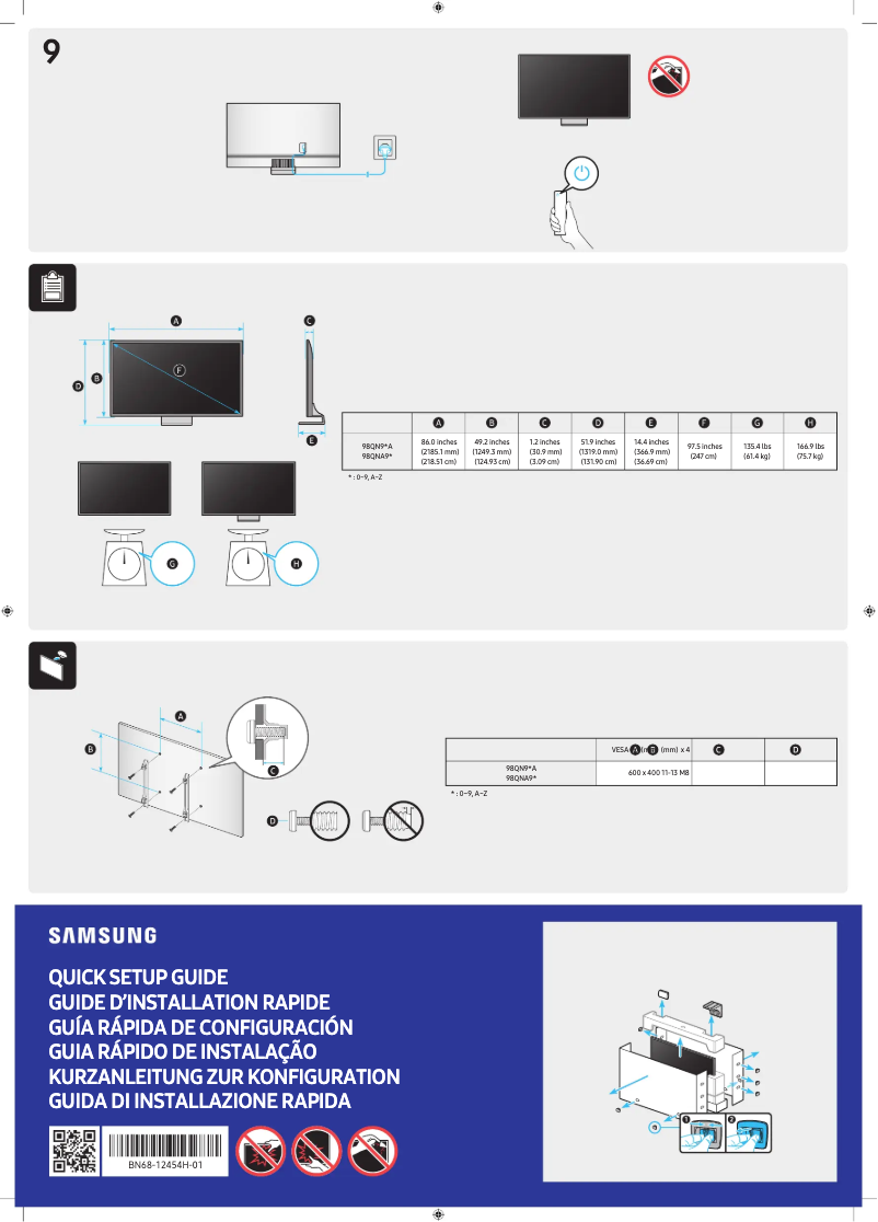 First page image of the manual for QA98QN90AAS