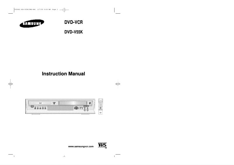 First page image of the manual for DVD-V55K