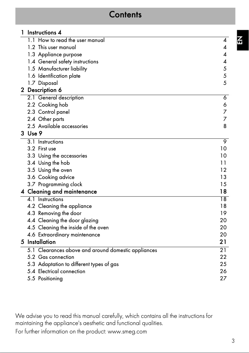 Page 1 of the manual User Manual Smeg TRA90