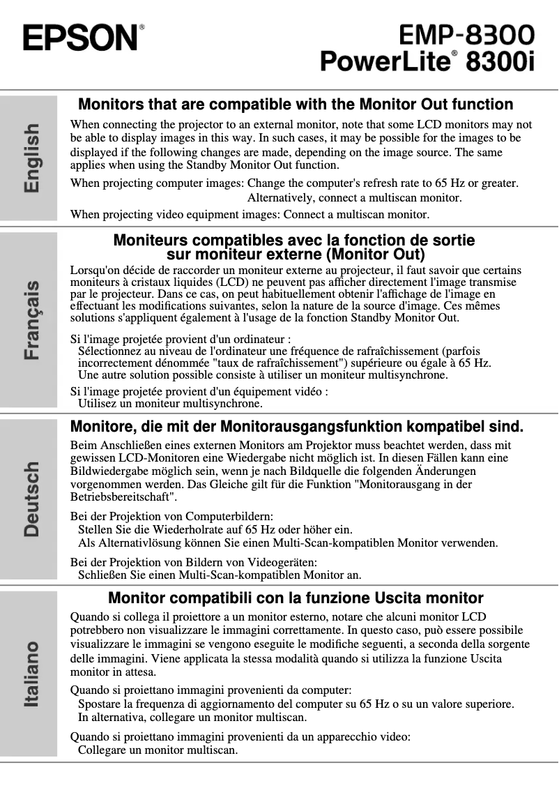 Image de la première page du manuel de l'appareil PowerLite 8300i