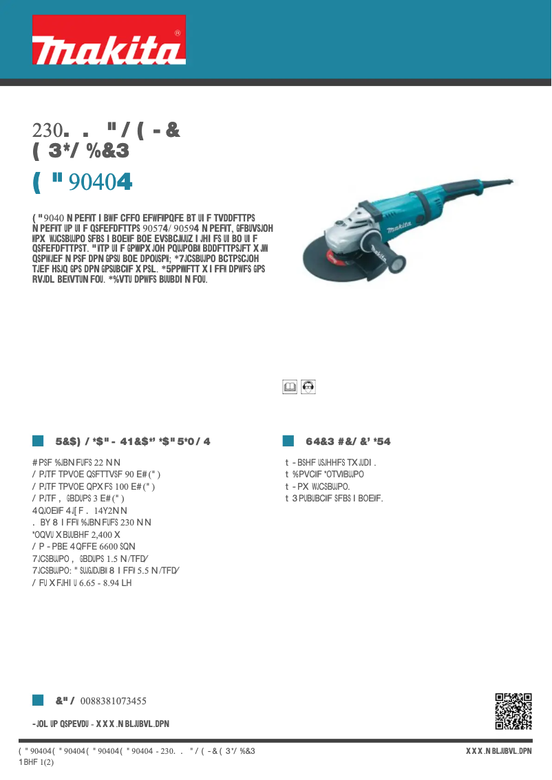 Page 1 of the manual Technical Sheet Makita GA9040S